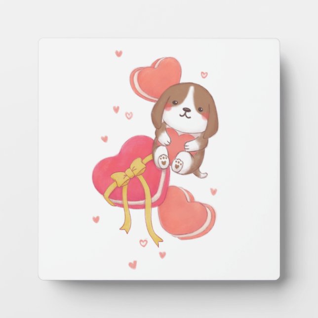 Placa Expositora El día de San Valentín: Beagle y Macarons (Frente)