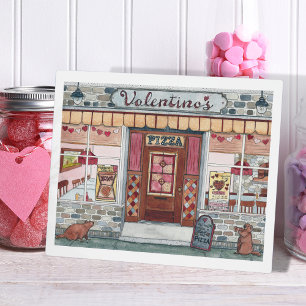 Placa Expositora El día de San Valentín Pizza Shop Watercolor