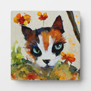 Placa Expositora El gato calico en el jardín