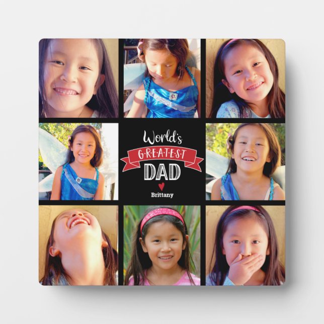 Placa Expositora El mayor papá del mundo, el Collage de fotos Rojo  (Frente)