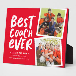 Placa Expositora El mejor entrenador del equipo de dos fotos rojo g