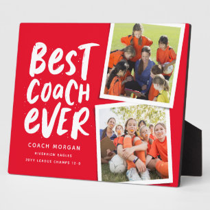 Placa Expositora El mejor entrenador del equipo de dos fotos rojo g