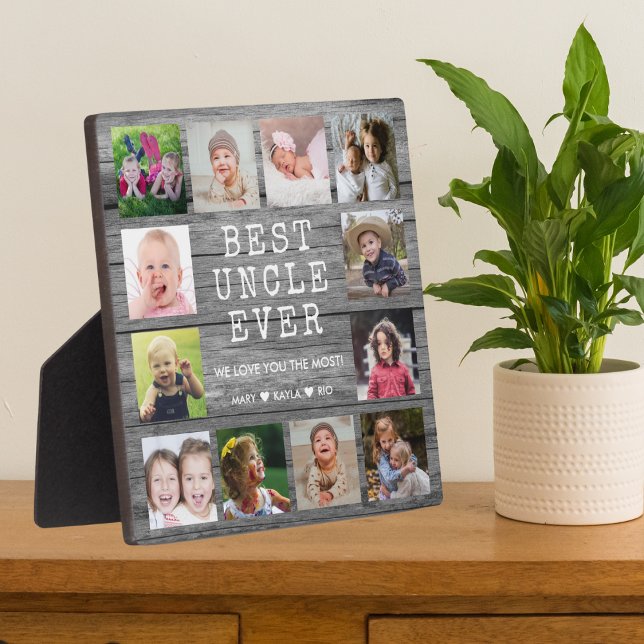Placa Expositora El mejor tío de 12 Collages de fotos Gray Wood (Best Uncle Ever 12 Photo Collage Gray Wood Plaque
Uncle Gift Idea)