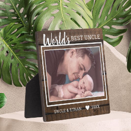 Placa Expositora El mejor tío Personalizado foto de Rustic Brown Wo