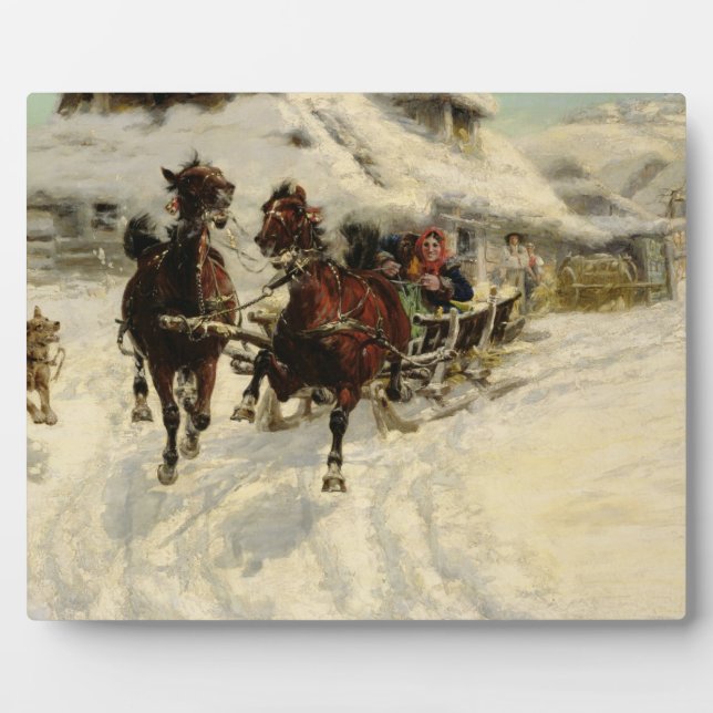 Placa Expositora El paseo en Sleigh, 1896 (aceite sobre lienzo) (Frente)