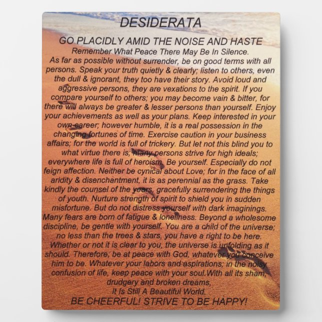 Placa Expositora El poema de Desiderata sobre huellas en la arena (Frente)