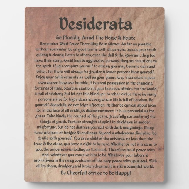 Placa Expositora El poema de Desiderata sobre la piedra del planeta (Frente)