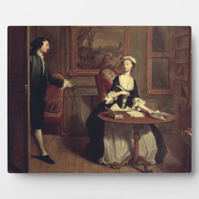 Placa Expositora El Sr. B. encuentra a Pamela escribiendo, ilustrac (Frente)