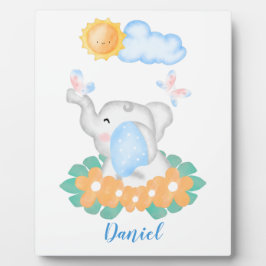 Placa Expositora Elefante bebé lindo con flores naranjas Plaque