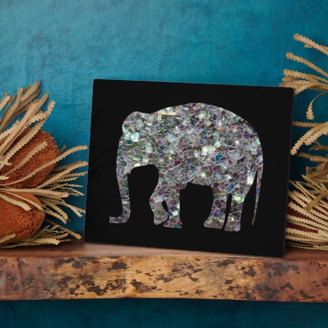 Placa Expositora Elefante brilla mosaico plateado brillo (Lado)