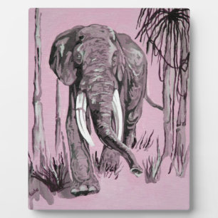 Placa Expositora Elefante Pasando Por La Sabana Madera En Rosa