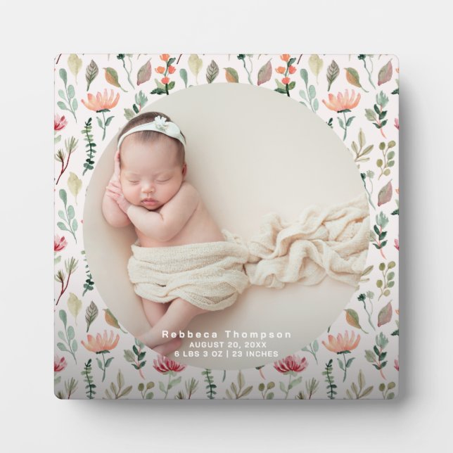 Placa Expositora Elegant Baby Photo Birth Announcement Keepsake  (Frente)