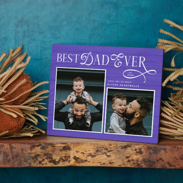Placa Expositora Elegant Best Dad Ever Photo Blue (Lado)
