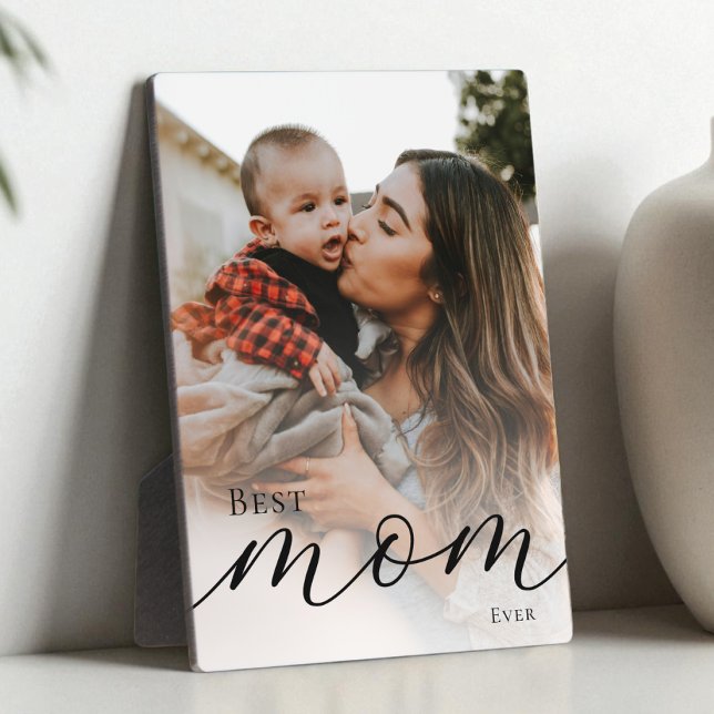 Placa Expositora Elegant Black Script Simple Best Mom Ever Photo (Elegant Black Script Simple Best Mom Ever Photo Plaque)