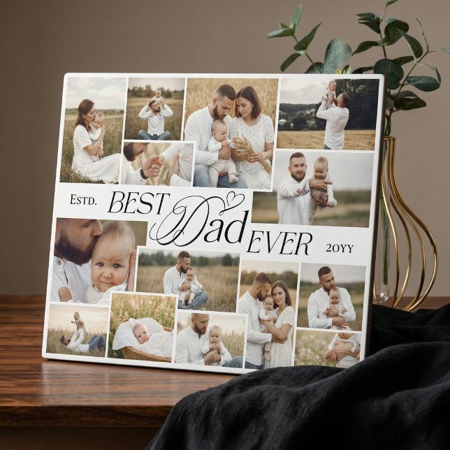 Placa Expositora Elegant Fathers Day Best Dad Ever Photo Collage (Elegant Fathers Day Best Dad Ever Photo Collage Plaque)