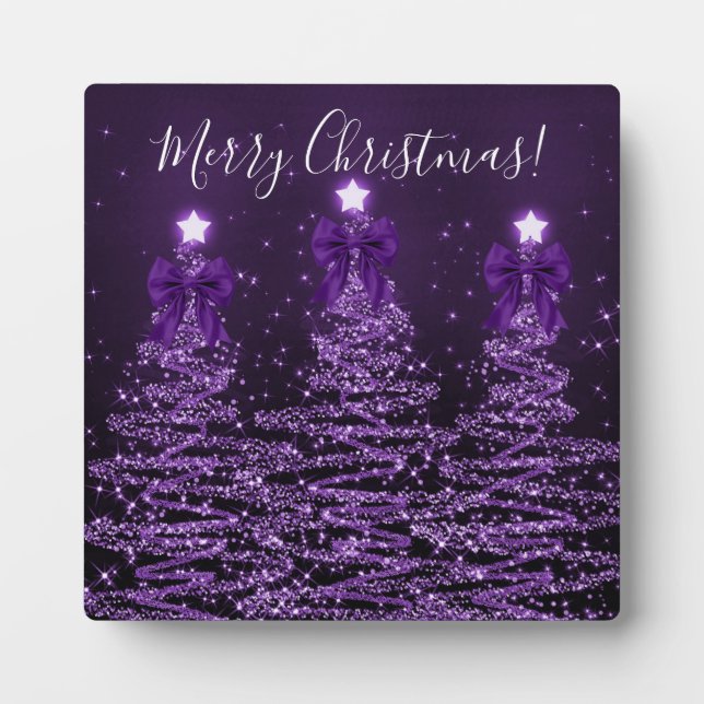 Placa Expositora Elegant Holiday Purple Christmas Trees Bows (Frente)
