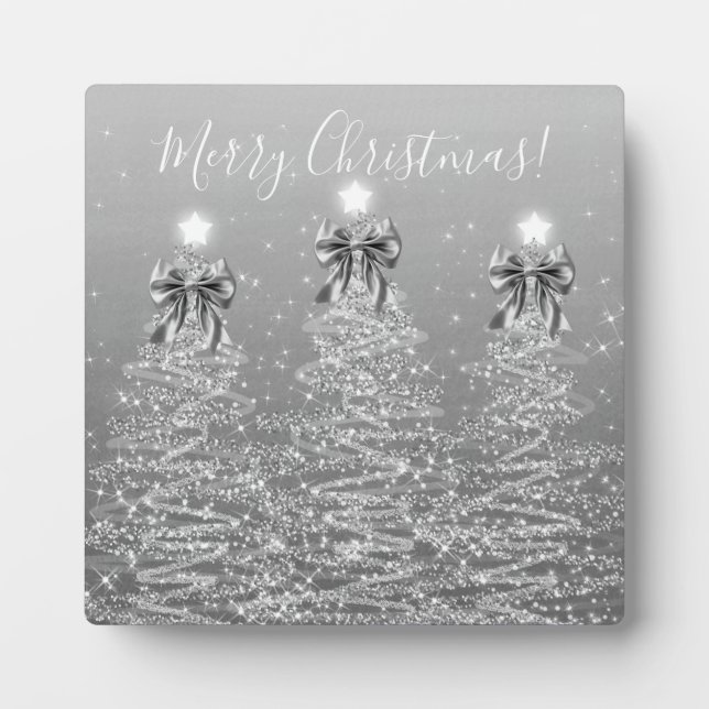 Placa Expositora Elegant Holiday Silver Christmas Trees w/ Bows (Frente)