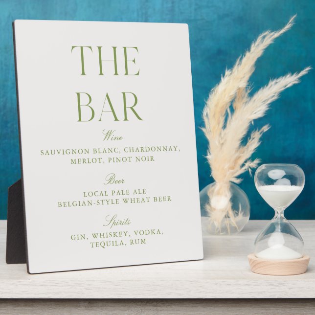 Placa Expositora Elegant Sage Green & Beige Wedding Bar Sign (Lado)