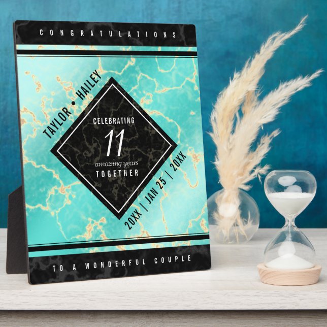Placa Expositora Elegante 11º Aniversario Boda Turquesa (Lado)