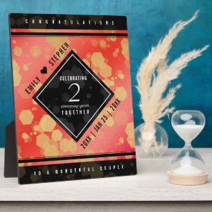 Placa Expositora Elegante 2º Aniversario del Boda Garnet