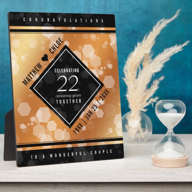 Placa Expositora Elegante 22° Aniversario del Boda del Cobre (Lado)