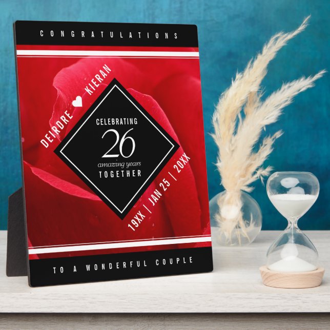 Placa Expositora Elegante 26° Rosa Boda Aniversario (Lado)