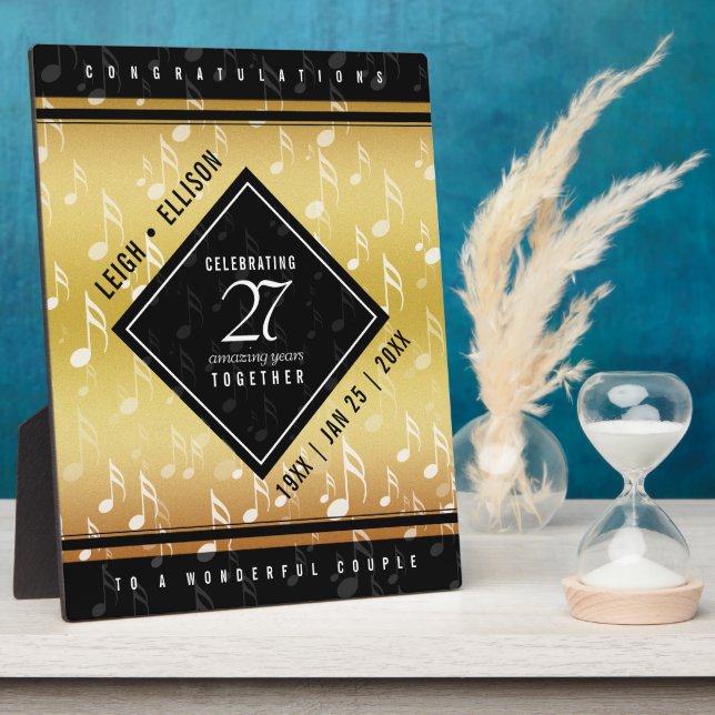 Placa Expositora Elegante 27º Aniversario del Boda de Música (Lado)