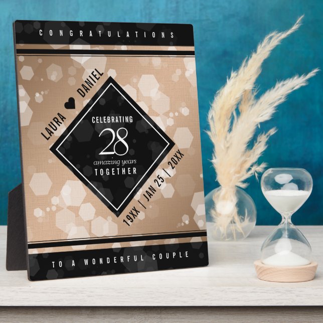 Placa Expositora Elegante 28º Aniversario del Boda Linen (Lado)