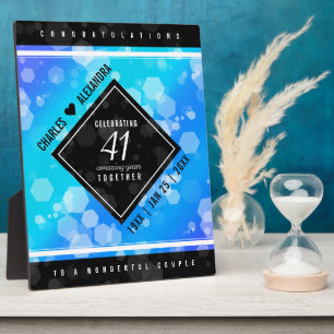 Placa Expositora Elegante 41° Aniversario del Boda de Topaz Azul