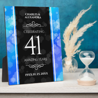 Placa Expositora Elegante 41° Aniversario del Boda de Topaz Azul