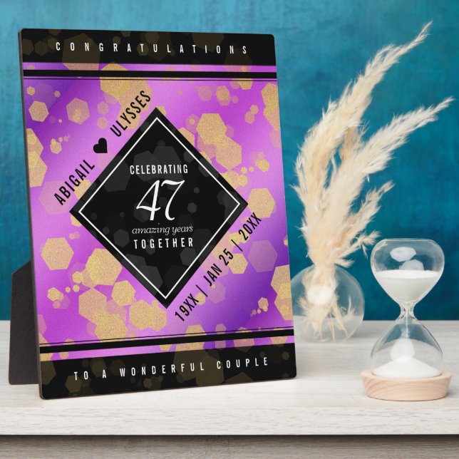 Placa Expositora Elegante 47° Aniversario del Boda Ametista (Lado)