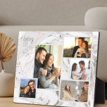 Placa Expositora Elegante 5 Collages de fotos de vida amorosa - Már<br><div class="desc">Elegante placa fotográfica que puedes personalizar con 5 de tus fotos favoritas. La plantilla está preparada para que agregue sus fotos, trabajando de izquierda a derecha. Las fotos están colocadas contra un moderno mármol de color agua gris y blanco, con un diseño geométrico de diseño en gris y coral. La...</div>