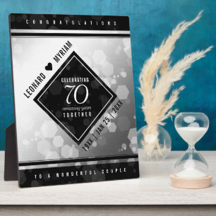 Placa Expositora Elegante 70° Aniversario del Boda Platino