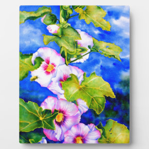 Placa Expositora Elegante acuarela flores florales rosas Hollyhocks