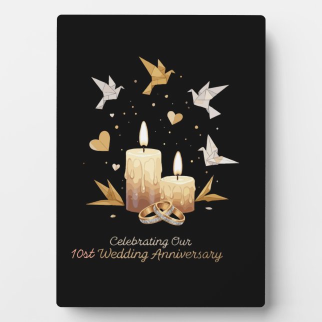 Placa Expositora Elegante Aniversario de Boda | Velas Doradas, Anil (Frente)