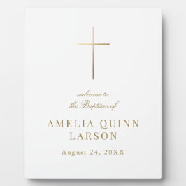 Placa Expositora Elegante Baptismo de cruz de oro Bienvenida a la N
