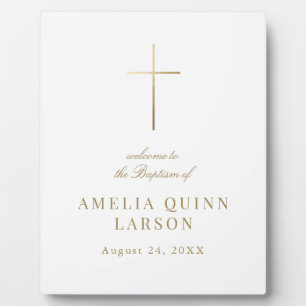 Placa Expositora Elegante Baptismo de cruz de oro Bienvenida a la N