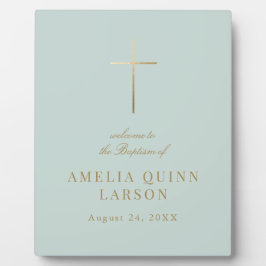 Placa Expositora Elegante Baptismo de cruz de oro Bienvenida a la N