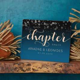 Placa Expositora Elegante Boda azul oceánico Peach Un Capítulo Nuev