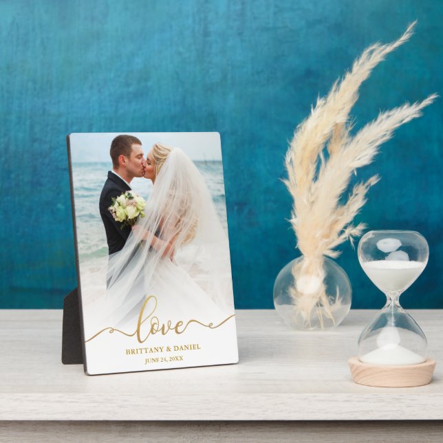 Placa Expositora Elegante Boda de amor con guión dorado (Lado)
