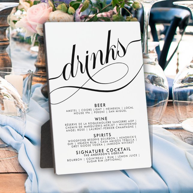 Placa Expositora Elegante Boda de guión Menú de bebidas (Subido por el creador)