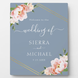 Placa Expositora Elegante Boda dorado Dusty Blue Floral Rubor