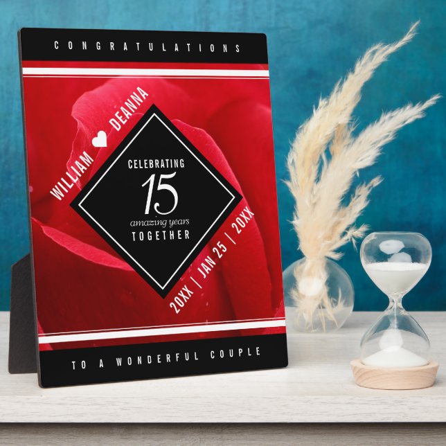 Placa Expositora Elegante celebración del 15° Rosa de aniversario d (Lado)
