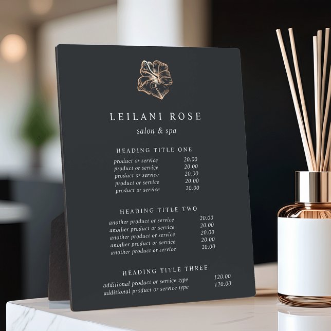 Placa Expositora Elegante Cobre Hibiscus Flower Pricing/Services (Subido por el creador)