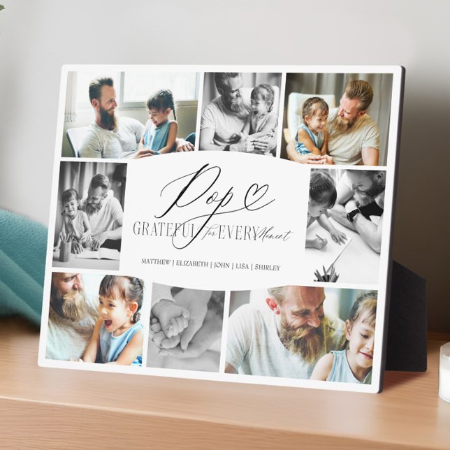 Placa Expositora Elegante Colage de Fotos Personalizadas para el Re (Pop Grateful for Every Moment Photo Collage Plaque)