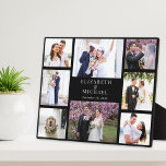 Placa Expositora Elegante Collage de fotos Boda negro<br><div class="desc">Una elegante placa personalizado multicapa para recién casados con 8 fotos del día de tu boda,  compromiso,  luna de miel,  fiesta de novias,  padrinos,  familia,  etc.,  y tus nombres y fecha boda con elegante tipografía blanca sobre un fondo negro.</div>