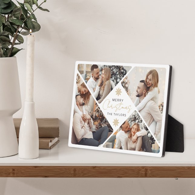 Placa Expositora Elegante Collage de fotos de Navidad Gold Merry (Subido por el creador)