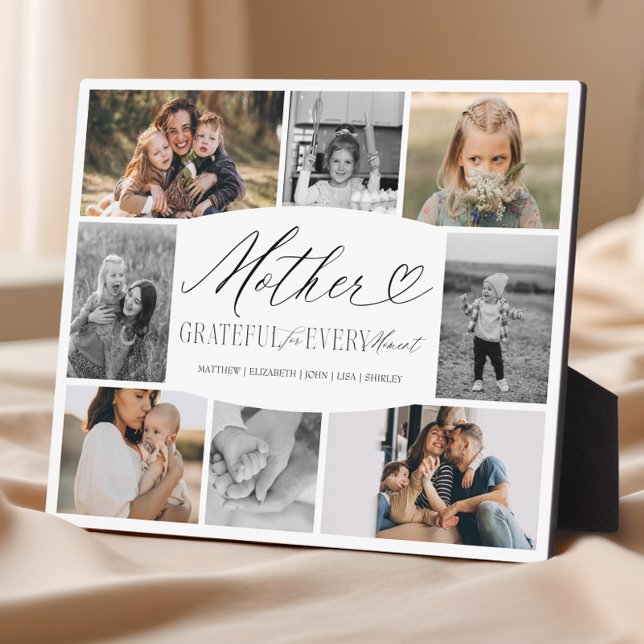 Placa Expositora Elegante Collage de Fotos Personalizadas de Madre  (Elegant Custom Mother Photo Collage Mom Keepsake Plaque)