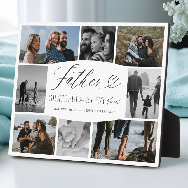 Placa Expositora Elegante Colograma de Fotos Personalizado para Pap (Father Grateful for Every Moment Photo Collage Plaque)
