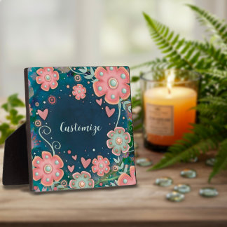 Placa Expositora Elegante Corazón Floral Whimsical ONE WORD